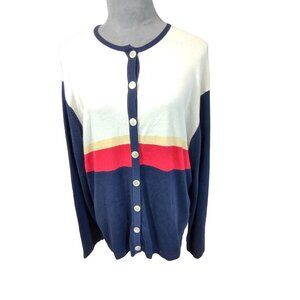 Vintage Crazy Horse Sweater Color Block Striped Button Front Cardigan Size XL